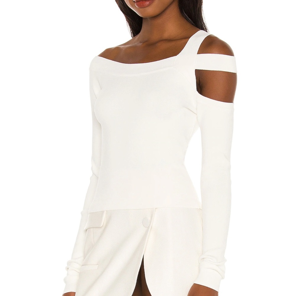 h:ours Milee Long Sleeve Top in White Shoulder Cut Outs Size Small